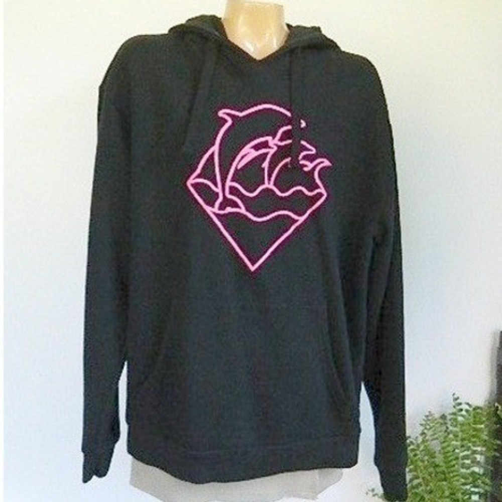 Pink Dolphin Hoodie Mens XL Black Neon Pink Graphic Sweatshirt Streetwear Unisex